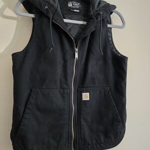 Women's XS Carhartt Black Hooded Vest with Zip & Tons Of Pockets!!